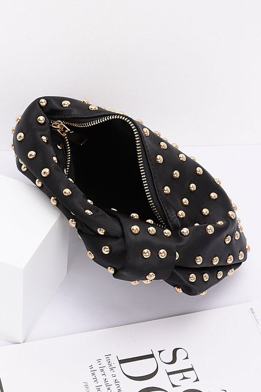 Studded Top Knotted Handle Soft Clutch Evening Bag - Modestly Vogue 