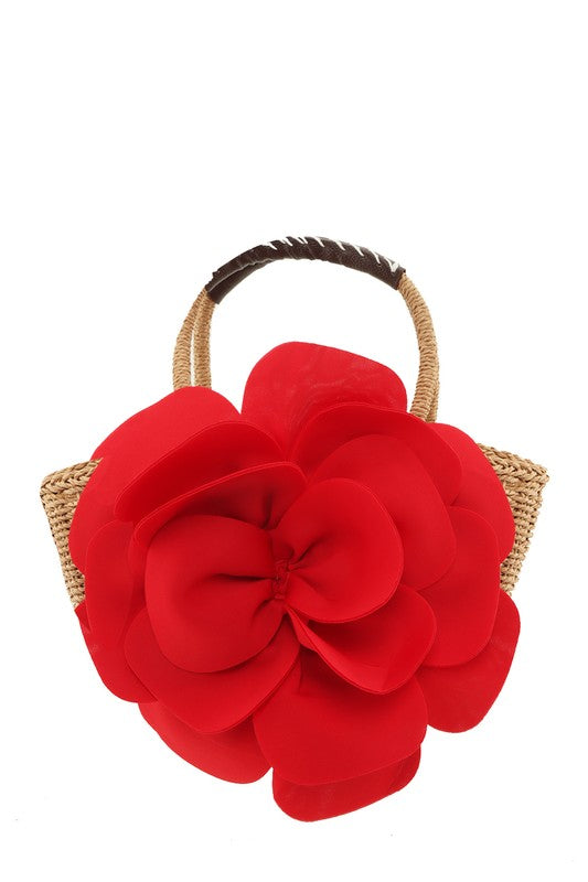 Flower Accent Straw Handbag – Stylish and Summer Bag - Modestly Vogue 