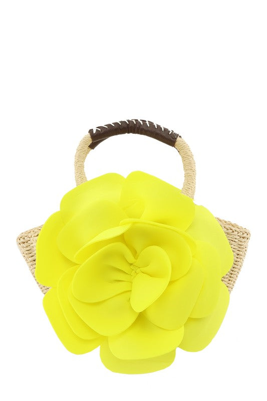 Flower Accent Straw Handbag – Stylish and Summer Bag - Modestly Vogue 