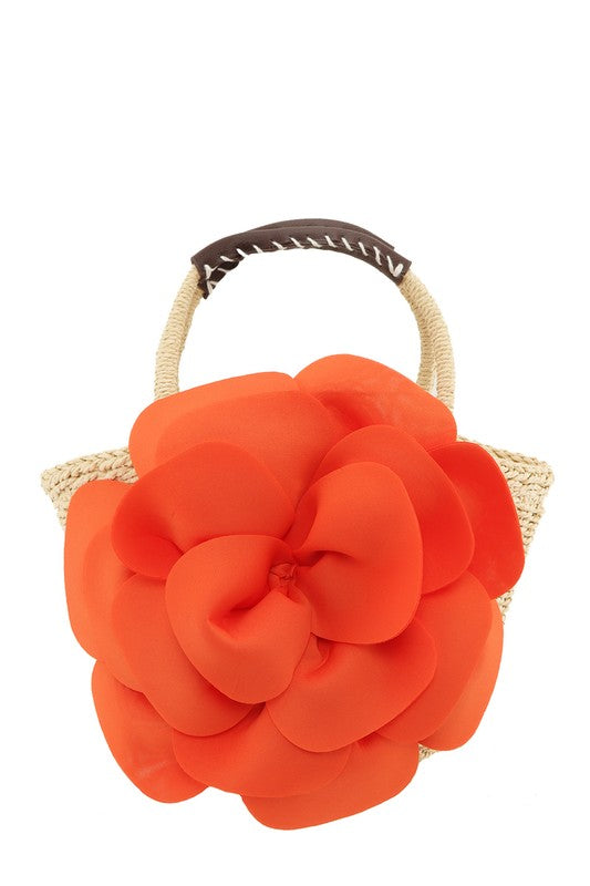 Flower Accent Straw Handbag – Stylish and Summer Bag - Modestly Vogue 