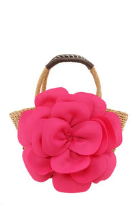 Flower Accent Straw Handbag – Stylish and Summer Bag - Modestly Vogue 