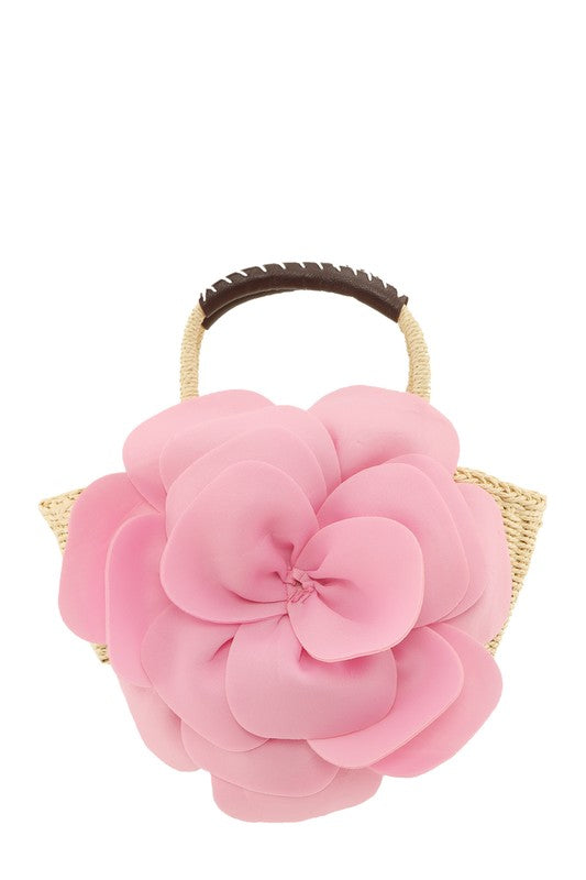 Flower Accent Straw Handbag – Stylish and Summer Bag - Modestly Vogue 