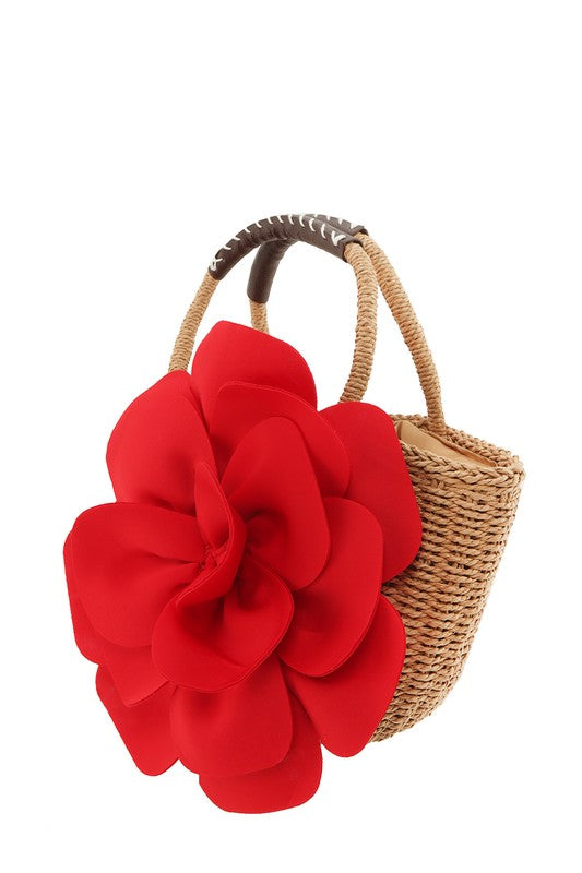 Flower Accent Straw Handbag – Stylish and Summer Bag - Modestly Vogue 