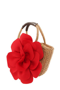 Flower Accent Straw Handbag – Stylish and Summer Bag - Modestly Vogue 