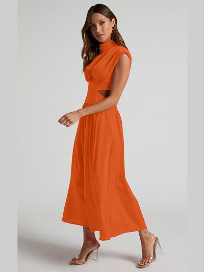 Cutout Mock Neck Sleeveless Ruched Dress – Chic - Modestly Vogue 