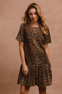 Stylish Dresses for Women – Trendy & Timeless Styles for Every Occasion | Modestly Vogue BiBi Tie Back Leopard Round Neck Short Sleeve Dress - Modestly Vogue 