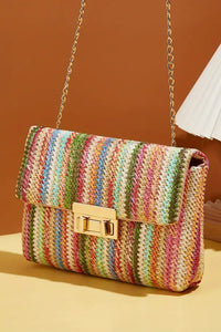 Boho Chic Strawberry Pink Bohemian Woven Gold Chain Shoulder Bag - Modestly Vogue 