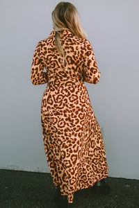 Leopard Button-Up Long Sleeve Maxi Dress - Modestly Vogue 