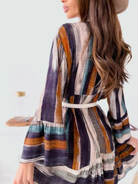 Boho Chic Buttoned Striped Long Sleeve Mini Dress - Modestly Vogue 