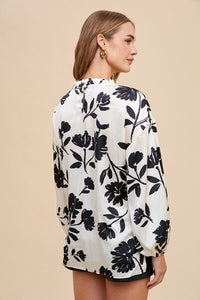 Annie Wear Frill Printed Balloon Sleeve Blouse - Modestly Vogue 