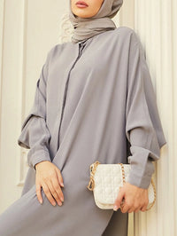 Loose Buckle Solid Color Round-Neck Muslim Abaya - Modestly Vogue 