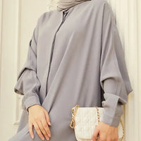 Loose Buckle Solid Color Round-Neck Muslim Abaya - Modestly Vogue 