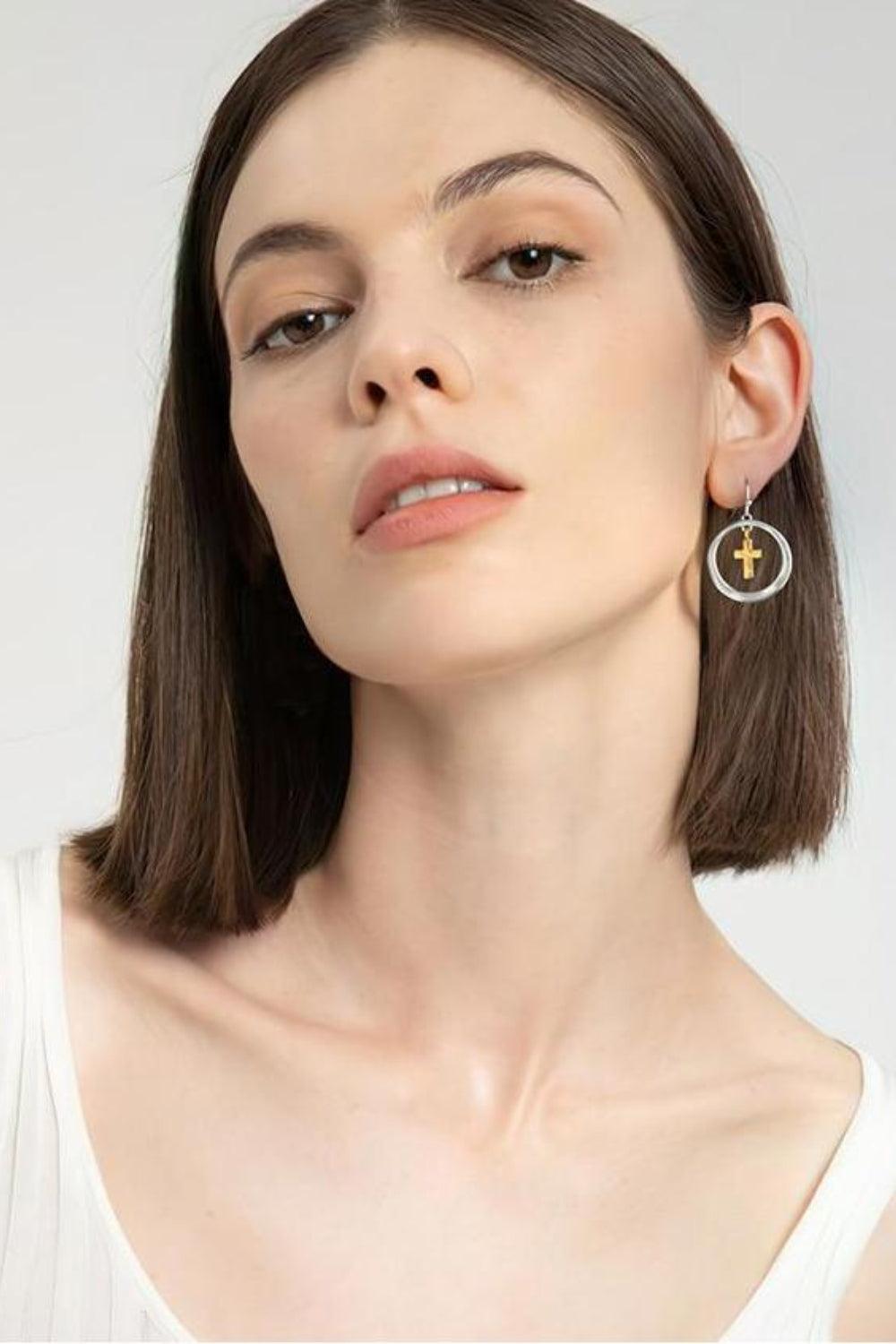 Stunning Earrings for Women – Elegant & Luxury Earrings Collection | Modestly Vogue Brass Contrast Cross Dangle Earrings - Modestly Vogue 