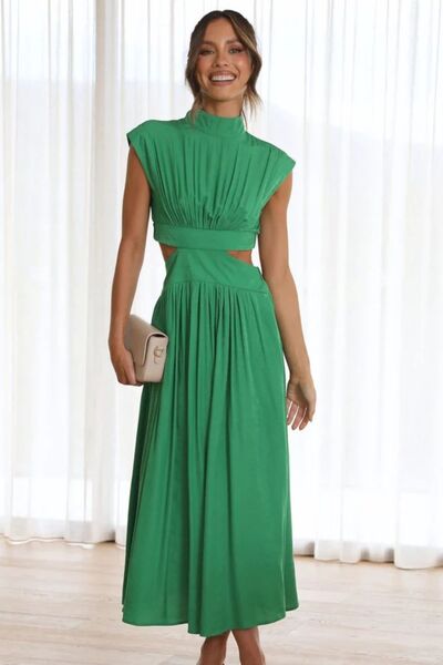 Cutout Mock Neck Sleeveless Ruched Dress – Chic - Modestly Vogue 