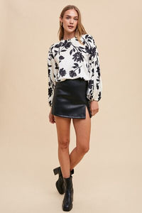 Annie Wear Frill Printed Balloon Sleeve Blouse - Modestly Vogue 