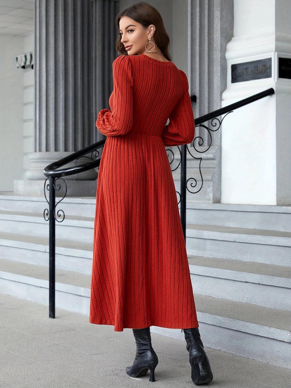 Stylish Dresses for Women – Trendy & Timeless Styles for Every Occasion | Modestly Vogue Ribbed Round Neck Long Sleeve Dress - Modestly Vogue 