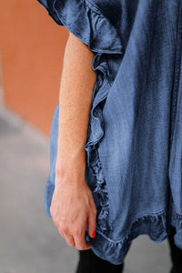 Ruffled Open Front Denim Top - Modestly Vogue 