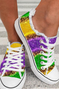 Multicolor Leopard Color Block Lace-up Canvas Shoes - Modestly Vogue 