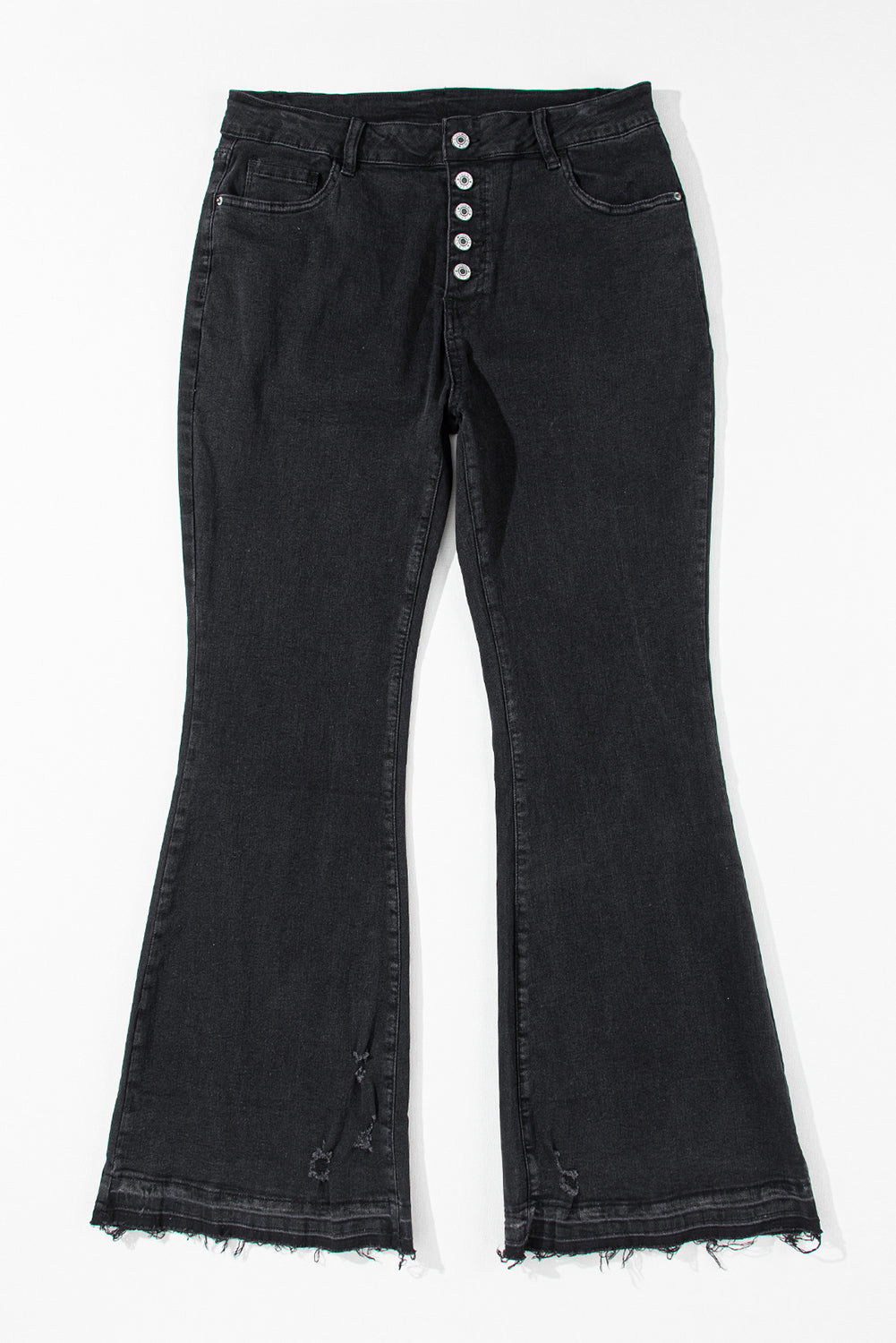 Denim Black High Waist Button Front Flare - Modestly Vogue 