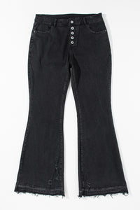 Denim Black High Waist Button Front Flare - Modestly Vogue 