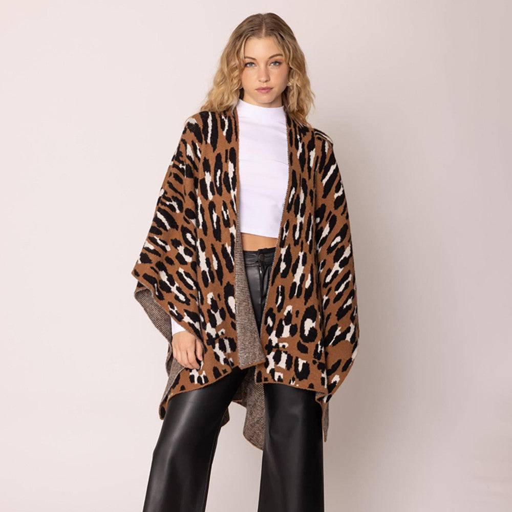 Soft Knit Leopard Print Ruana – Cozy & Stylish Layering Piece for Every Season"