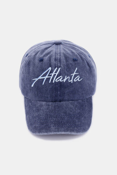 Washed ATLANTA Embroidered Baseball Cap – Trendy and Casual Cap with Atlanta Design - Modestly Vogue 