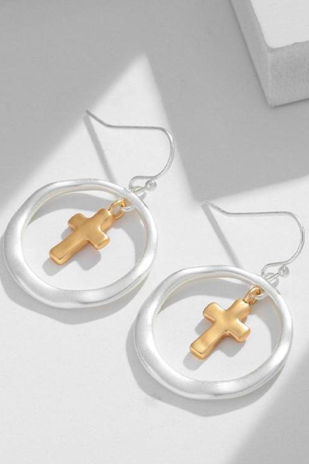 Stunning Earrings for Women – Elegant & Luxury Earrings Collection | Modestly Vogue Brass Contrast Cross Dangle Earrings - Modestly Vogue 