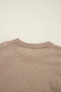 Smoke Gray Pearled Drop Shoulder Round Neck Sweater - Modestly Vogue 