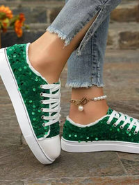 Sequin Round Toe Flat Sneakers – Stylish and Sparkling Flats for Effortless Everyday Glam - Modestly Vogue 