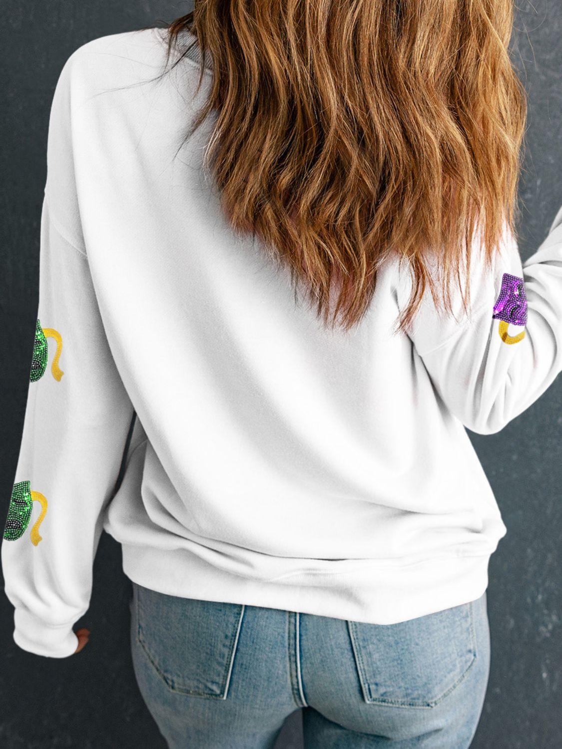 Sequin Round Neck Long Sleeve Sweatshirt - Modestly Vogue 