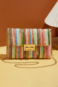 Boho Chic Strawberry Pink Bohemian Woven Gold Chain Shoulder Bag - Modestly Vogue 