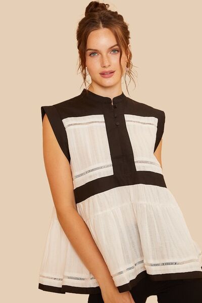 Annie Wear Contrast Trim Peplum Button Detail Blouse - Modestly Vogue 