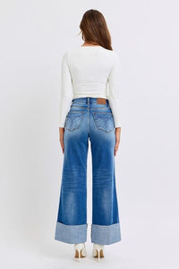 Denim Judy Blue Full Distressed High Waist Wide Leg Jeans - Modestly Vogue 