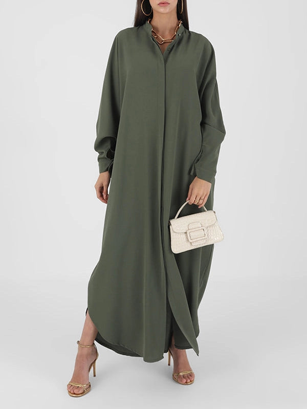 Loose Buckle Solid Color Round-Neck Muslim Abaya - Modestly Vogue 