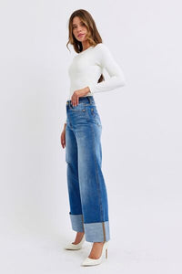 Denim Judy Blue Full Distressed High Waist Wide Leg Jeans - Modestly Vogue 