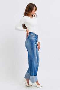 Denim Judy Blue Full Distressed High Waist Wide Leg Jeans - Modestly Vogue 