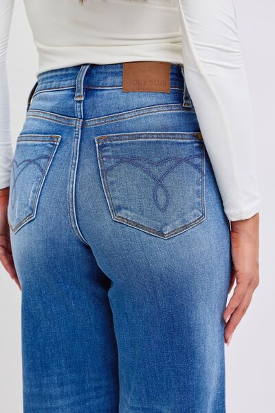 Denim Judy Blue Full Distressed High Waist Wide Leg Jeans - Modestly Vogue 