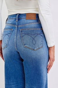 Denim Judy Blue Full Distressed High Waist Wide Leg Jeans - Modestly Vogue 