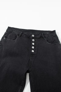 Denim Black High Waist Button Front Flare - Modestly Vogue 