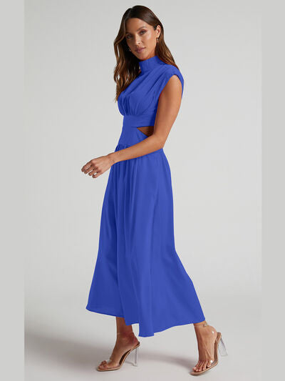 Cutout Mock Neck Sleeveless Ruched Dress – Chic - Modestly Vogue 