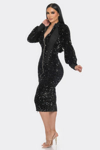 Dresses Women – Timeless Styles Every Occasion | Modestly Vogue Midi 2 Way Zip Up Sequin Contrast Dress - Modestly Vogue 