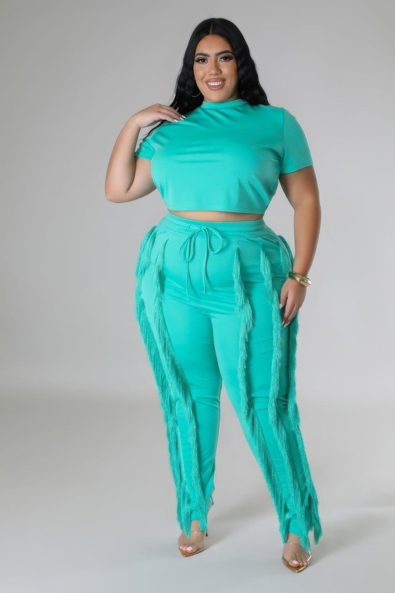 Curvy Fit | & Plus-Size Clothing | Crop Top Two-piece Set - Modestly Vogue 