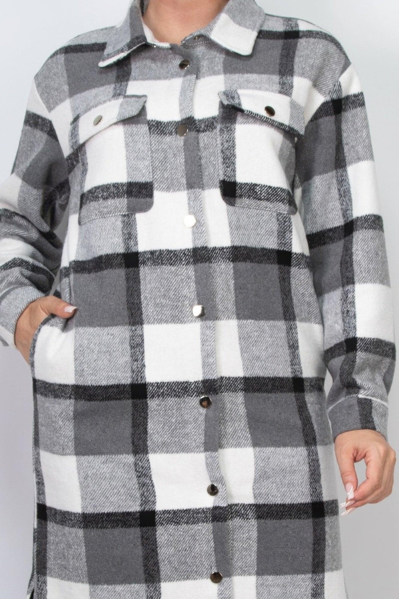 Stylish Cardigans & Kimonos for Women – Trendy & Versatile Outerwear for Any Occasion | Modestly Vogue Plaid Buttoned Shacket Coat - Modestly Vogue 