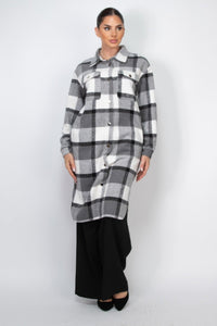 Stylish Cardigans & Kimonos for Women – Trendy & Versatile Outerwear for Any Occasion | Modestly Vogue Plaid Buttoned Shacket Coat - Modestly Vogue 