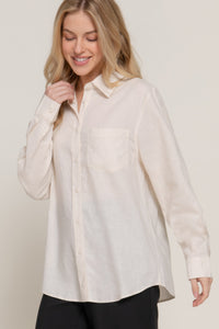 Long Sleeve Linen Blend Shirt - Modestly Vogue 