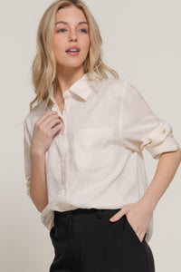 Long Sleeve Linen Blend Shirt - Modestly Vogue 