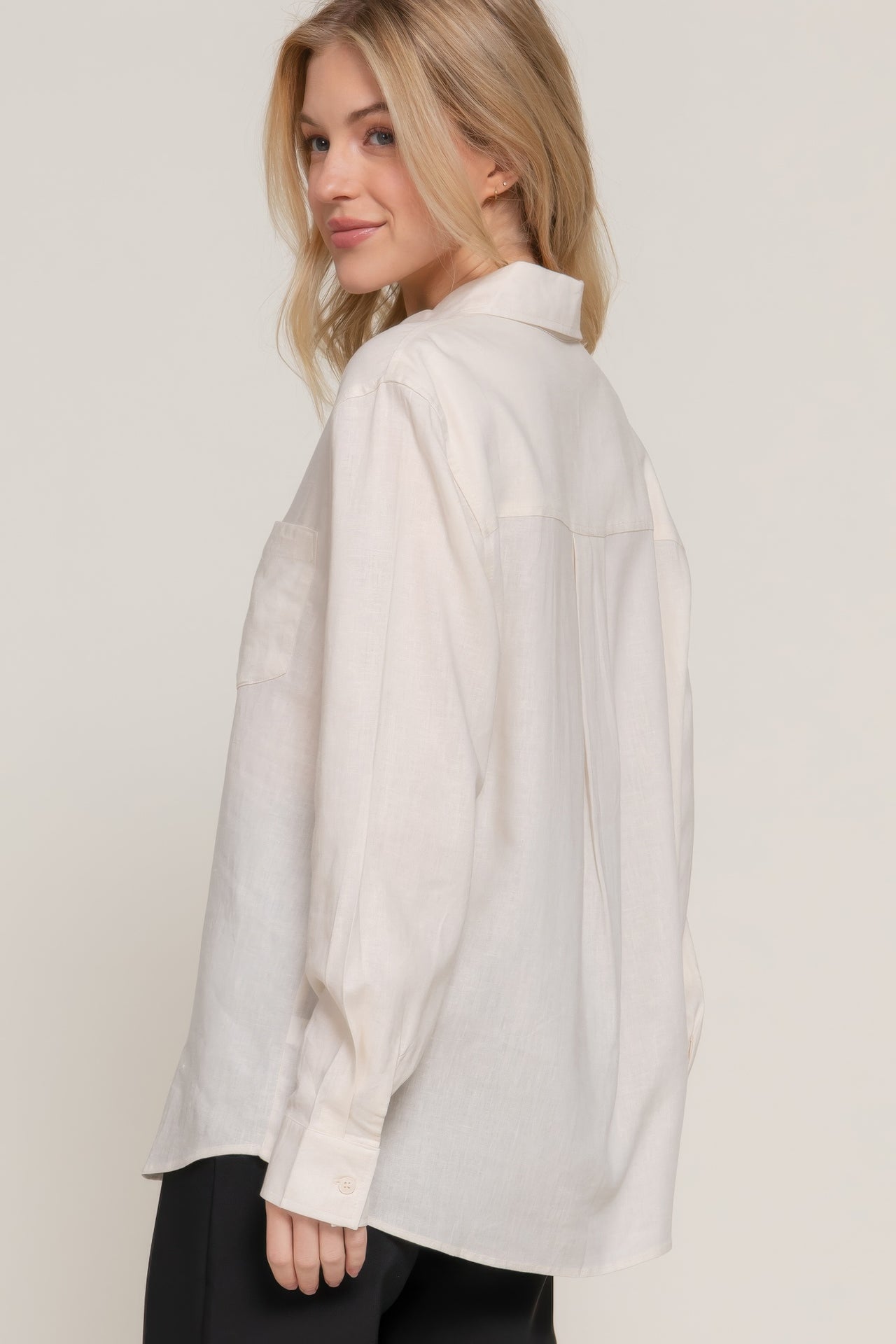 Long Sleeve Linen Blend Shirt - Modestly Vogue 