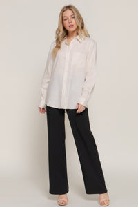 Long Sleeve Linen Blend Shirt - Modestly Vogue 