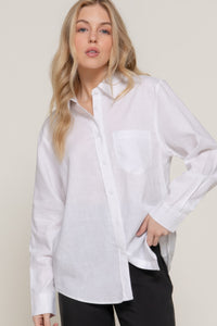 Long Sleeve Linen Blend Shirt - Modestly Vogue 