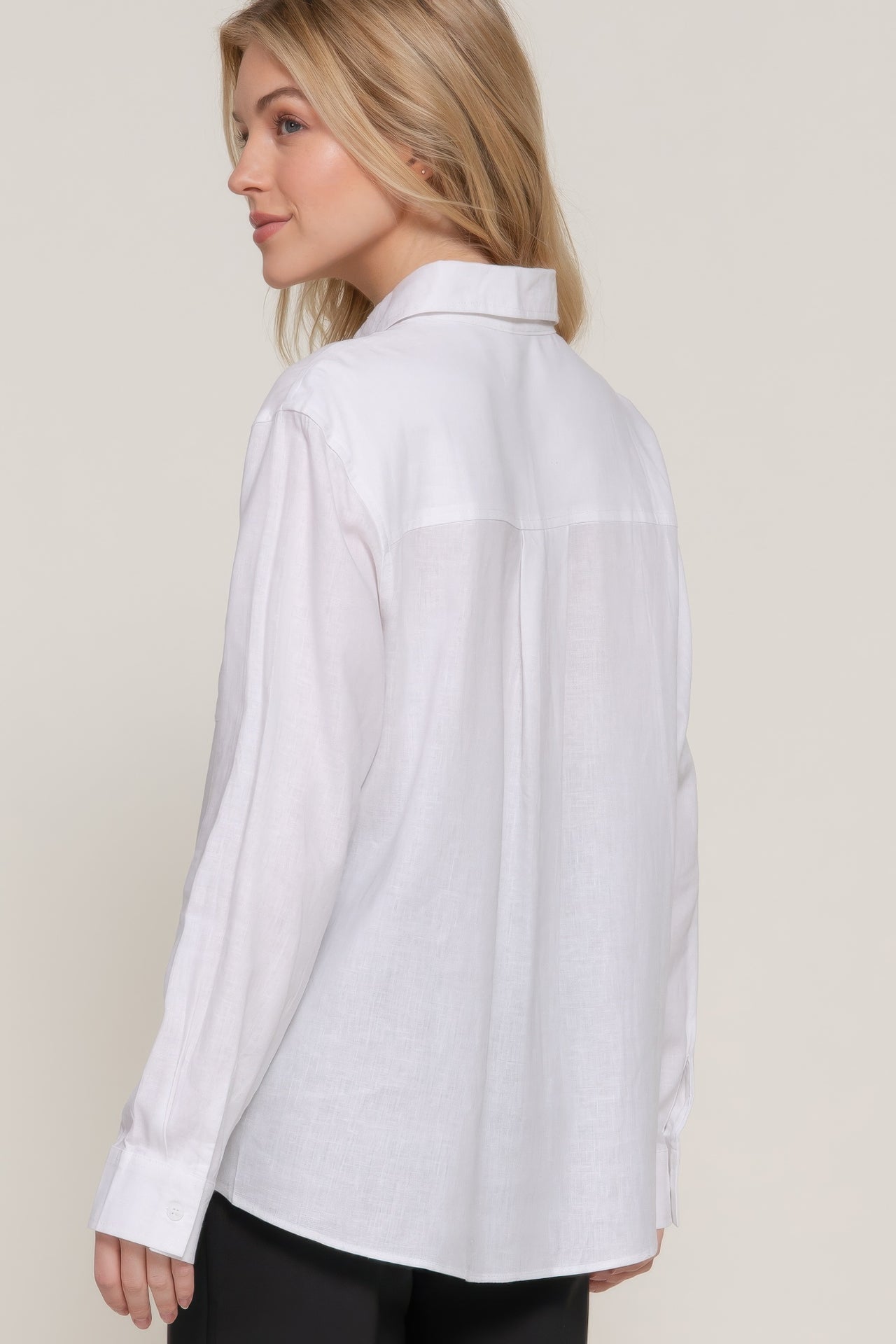 Long Sleeve Linen Blend Shirt - Modestly Vogue 